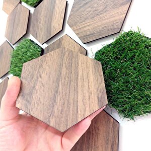 Cajuart 16 Parça Geometrik Çim Detaylı Modern Dekoratif Duvar Dekoru Tablo