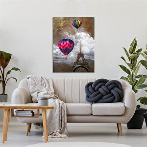 Tablolife Eyfel'de Uçan Balonlar - Yağlı Boya Dokulu Tablo 60x90 Çerçeve - Gümüş 60x90 cm