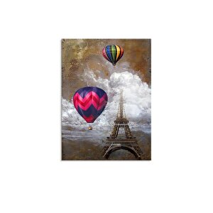 Tablolife Eyfel'de Uçan Balonlar - Yağlı Boya Dokulu Tablo 60x90 Çerçeve - Gümüş 60x90 cm