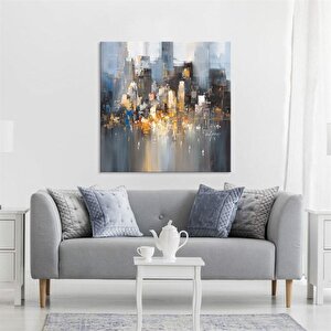 Tablolife Gri Şehir Silüeti - Yağlı Boya Dokulu Tablo 80x80 Çerçevesiz 80x80 cm