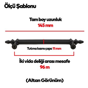 Polavit Çekmece Mutfak Dolap Kapak Kulpu Kulbu 96 Mm Siyah Sert Plastik Kulp (10 Adet)
