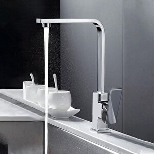Lavabo Banyo Mutfak Bataryası Uzun Mix Sıcak Soğuk Çift Su Girişli Musluk Batarya Evye Krom