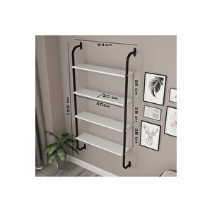 Dekoratif Duvar Rafı Metal 4 Beyaz Ahşap Raflı Kitaplık Stant