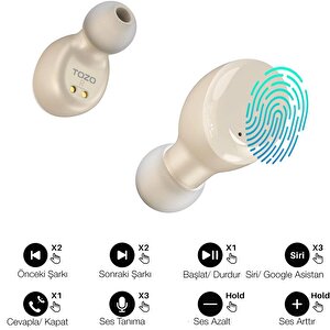 T6 Bluetooth 5.3 Dokunmatik Kontrol Ipx8 Su Geçirmez Stereo Kulak İçi Kulaklık Gold