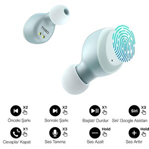 Tozo T6 Bluetooth 5.3 Dokunmatik Kontrol Ipx8 Su Geçirmez Stereo Kulak İçi Kulaklık Mavi