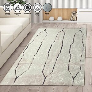 İskandinav Çizgi Desenli Krem Renkli Modern Halı Kaymaz Taban Makinada Yıkanabilir 60x100 cm