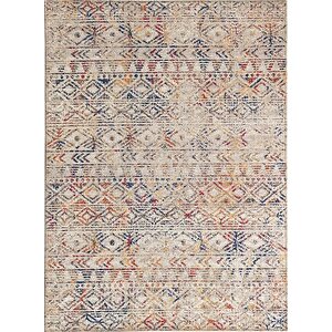 İskandinav Eskitme Kilim Desenli Bej Krem Halı Kaymaz Taban Makinada Yıkanabilir 120x120 cm