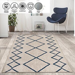 İskandinav Tarzı Sonsuz Karo Desenli Halı Salon Mutfak Halısı Yolluk Krem Kaymaz Taban 80x250 cm