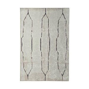 İskandinav Çizgi Desenli Krem Renkli Modern Halı Kaymaz Taban Makinada Yıkanabilir