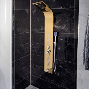 Banora Infinity Lux Duş Paneli, 5 Fonksiyonlu, Paslanmaz Çelik, Tepe Duş, Şelale Sistem, Altın