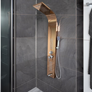 Banora Infinity Lux Duş Paneli, 5 Fonksiyonlu, Paslanmaz Çelik, Tepe Duş, Şelale Sistem, Rose Gold