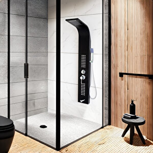 Decordem Banora Infinity Lux Duş Paneli, 5 Fonksiyonlu, Paslanmaz Çelik, Tepe Duş, Şelale Sistem, Siyah