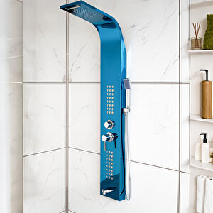 Banora Infinity Lux Duş Paneli, 5 Fonksiyonlu, Paslanmaz Çelik, Tepe Duş, Şelale Sistem, Mavi