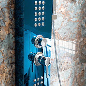 Decordem Banora Infinity Lux Duş Paneli, 5 Fonksiyonlu, Paslanmaz Çelik, Tepe Duş, Şelale Sistem, Mavi