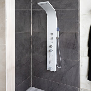 Decordem Banora Infinity Lux Duş Paneli, 5 Fonksiyonlu, Paslanmaz Çelik, Tepe Duş, Şelale Sistem, Beyaz