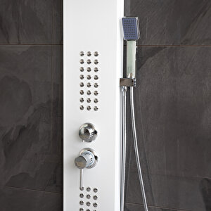 Banora Infinity Lux Duş Paneli, 5 Fonksiyonlu, Paslanmaz Çelik, Tepe Duş, Şelale Sistem, Beyaz