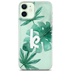 Apple Iphone 12 Uyumlu Kılıf Klmno-03 K Harfi Yeşil Yapraklar