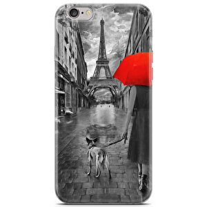 Apple Iphone 6 Plus Uyumlu Kılıf Black Red-15 Fit Koruma Eyfel Kırmızı Şemsiye