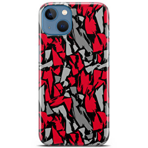 Apple Iphone 13 Uyumlu Kılıf Black Red-02 Kap Gri Kırmızı Kamuflaj