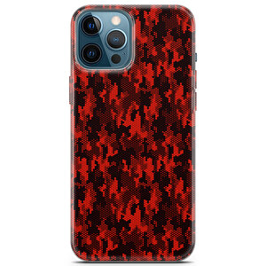 Apple Iphone 12 Pro Max Uyumlu Kılıf Black Red-06 Arka Kapak Piksel Kamuflaj