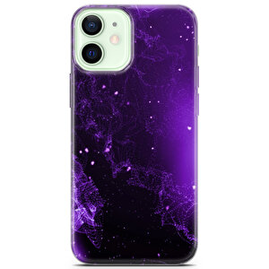 Apple Iphone 12 Uyumlu Kılıf Black Purple-22 Uv Kapak Kumlar