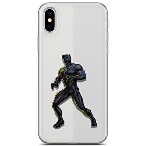 Apple Iphone X Uyumlu Kılıf Heroes 47 Bumper Black Panther Şeffaf