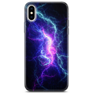 Apple Iphone Xs Uyumlu Kılıf Black Blue-08 Baskılı Şimşek