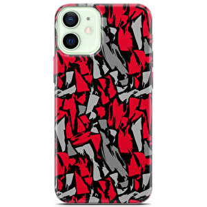 Apple Iphone 12 Uyumlu Kılıf Black Red-02 Kap Gri Kırmızı Kamuflaj