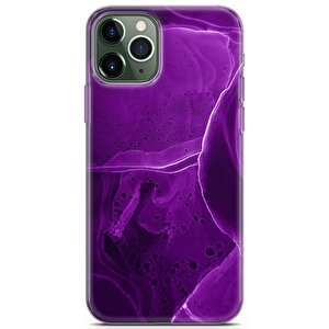 Apple Iphone 11 Pro Max Uyumlu Kılıf Black Purple-17 Telefon Kabı Mor Beyaz Mermer