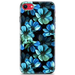 Apple Iphone Se 2022 Uyumlu Kılıf Black Blue-33 Cover Mavi Tonlar Çiçekler