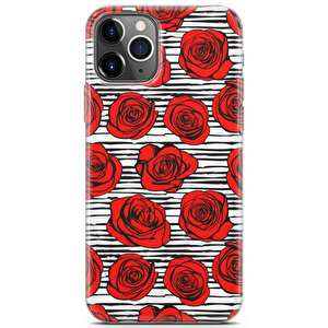 Apple Iphone 11 Pro Uyumlu Kılıf Black Red-48 Glossy Güller