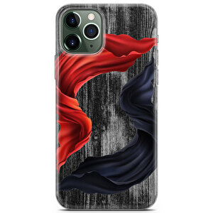 Apple Iphone 11 Pro Max Uyumlu Kılıf Black Red-39 Sert Silikon Kırmızı Siyah Fular