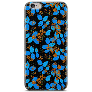 Apple Iphone 6s Uyumlu Kılıf Black Blue-04 Case Mavi Yapraklar