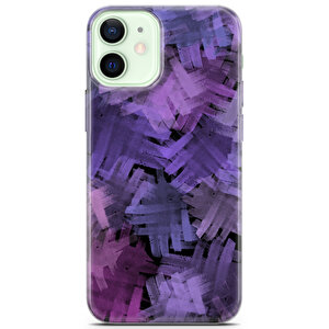 Apple Iphone 12 Uyumlu Kılıf Black Purple-12 Soft Silikon Kalın Çizgiler