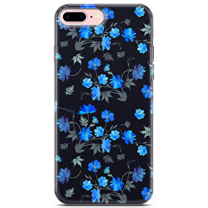 Apple Iphone 7 Plus Uyumlu Kılıf Black Blue-16 Armor Çiçek Yaprak