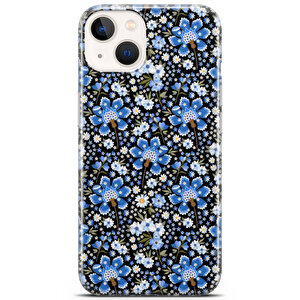 Apple Iphone 13 Mini Uyumlu Kılıf Black Blue-14 Koruyucu Bahar Mavi Çiçek