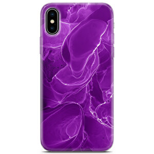 Apple Iphone X Uyumlu Kılıf Black Purple-14 Koruyucu Mermer Mor