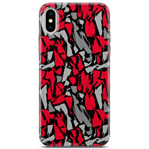 Apple Iphone Xs Uyumlu Kılıf Black Red-02 Kap Gri Kırmızı Kamuflaj