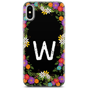 Apple Iphone Xs Uyumlu Kılıf Vyzqw-50 W Harfi İlkbahar Çiçekleri