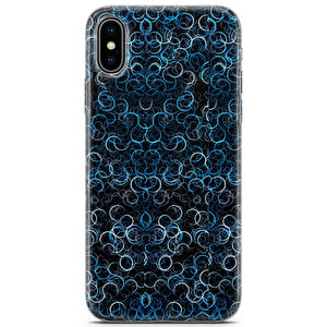 Apple Iphone X Uyumlu Kılıf Black Blue-11 Sert Silikon Mavi Daireler