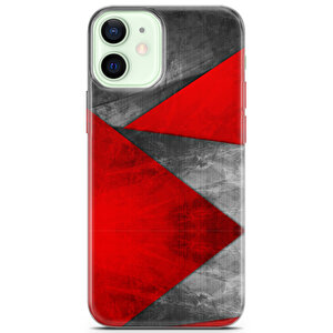 Apple Iphone 12 Uyumlu Kılıf Black Red-07 Silikon Geometrik Kırmızı
