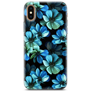 Apple Iphone Xs Max Uyumlu Kılıf Black Blue-33 Cover Mavi Tonlar Çiçekler