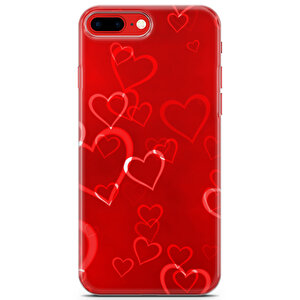 Apple Iphone 8 Plus Uyumlu Kılıf Mista Kırmızı Kalpler Sert Silikon