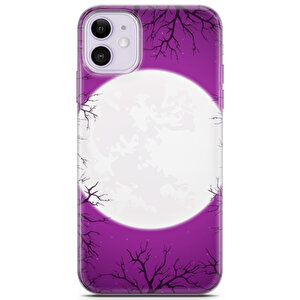 Apple Iphone 11 Uyumlu Kılıf Black Purple-30 Kap Mor Gece Ay