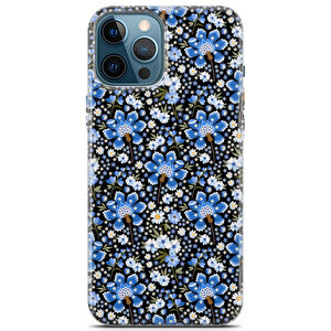 Apple Iphone 12 Pro Max Uyumlu Kılıf Black Blue-14 Koruyucu Bahar Mavi Çiçek