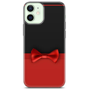 Apple Iphone 12 Uyumlu Kılıf Black Red-32 Case Kırmızı Papyon