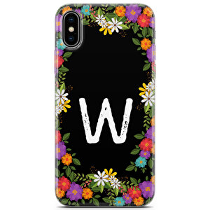 Apple Iphone X Uyumlu Kılıf Vyzqw-50 W Harfi İlkbahar Çiçekleri