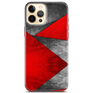 Apple Iphone 12 Pro Uyumlu Kılıf Black Red-07 Silikon Geometrik Kırmızı