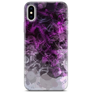 Apple Iphone Xs Uyumlu Kılıf Black Purple-25 Darbe Emici Duman Mor Gri