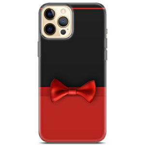 Apple Iphone 12 Pro Uyumlu Kılıf Black Red-32 Case Kırmızı Papyon